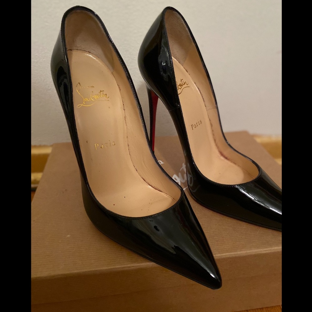 100% Authentic Christian Louboutin Black Patent Leather So Kate